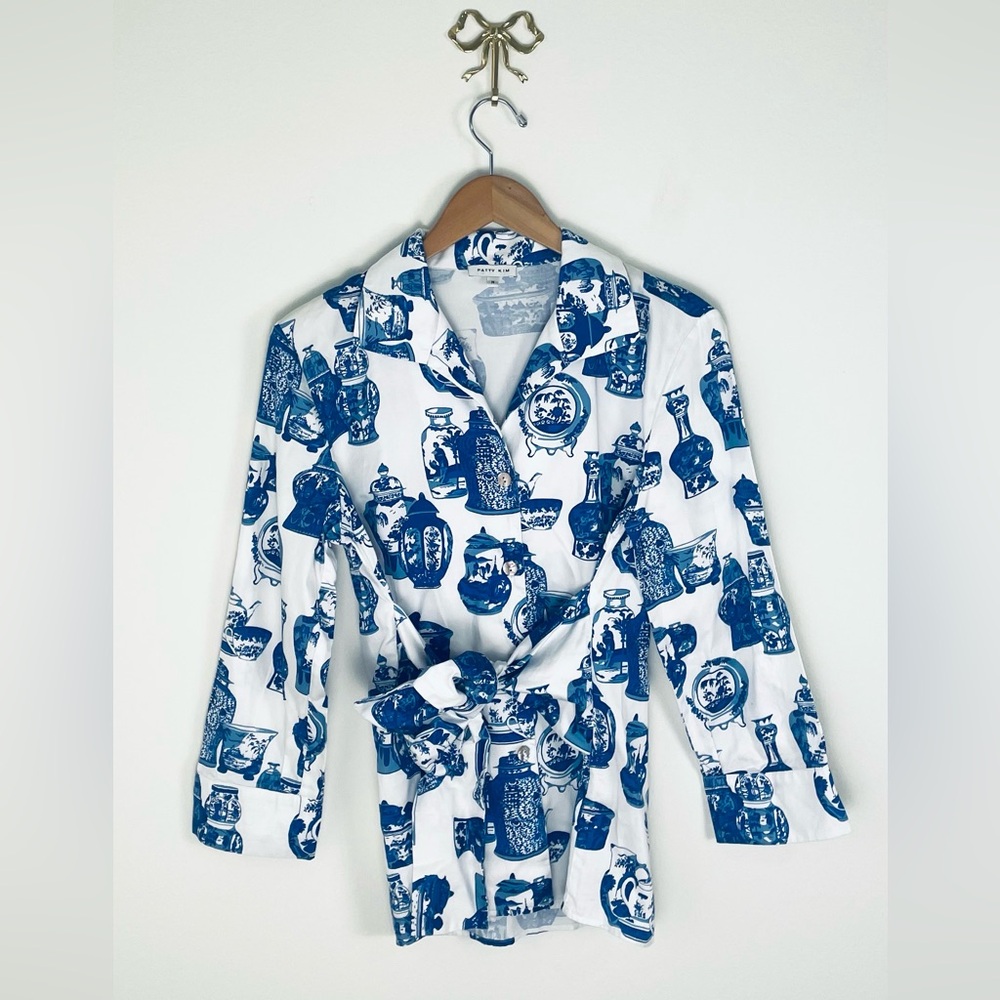 PATTY KIM taj Tea‎ Print button down blouse